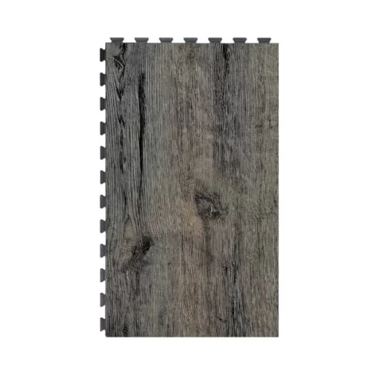 Infinity modular commercial floor tile in an espresso coloured wood effect surface finish